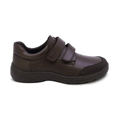 Zapato escolar Audaz de piel color café Tadeo con doble tira de contacto