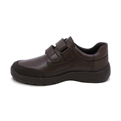 Zapato escolar Audaz de piel color café Tadeo con doble tira de contacto