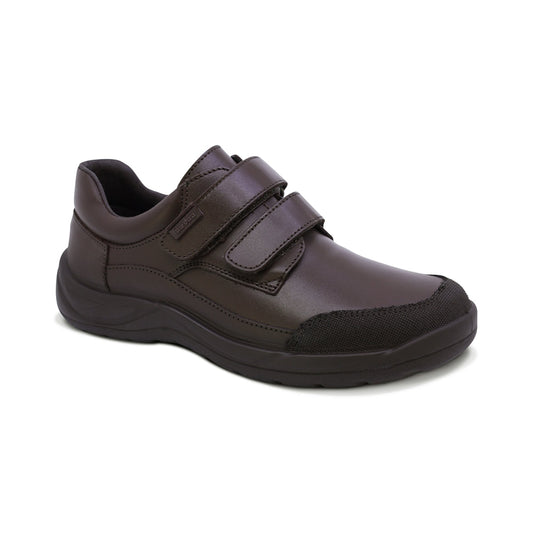 Zapato escolar Audaz de piel color café Tadeo con doble tira de contacto