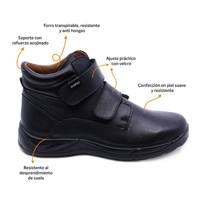Bota escolar Audaz para niño de piel negro Tadeo con doble tira de contacto
