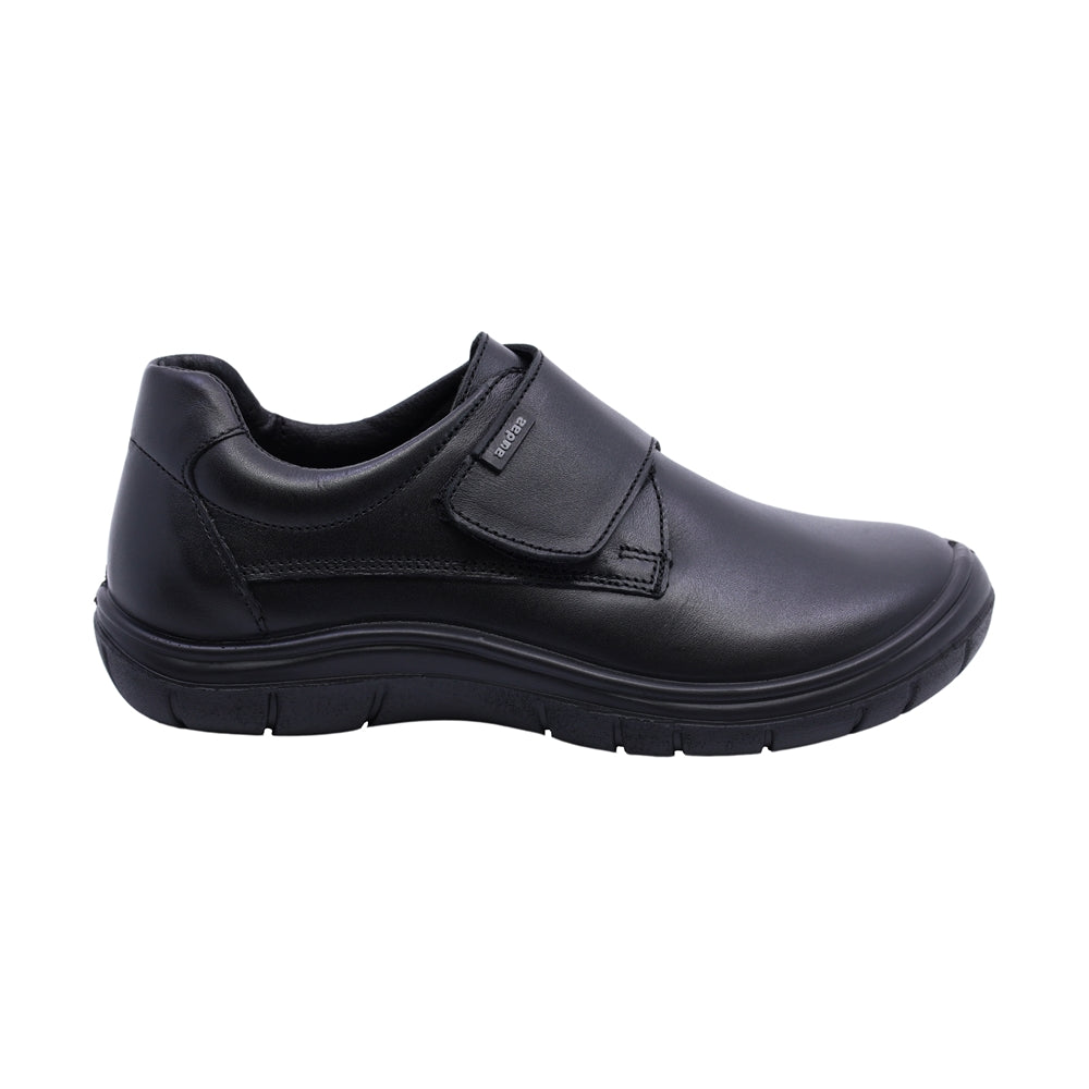 Zapato escolar Audaz para niño de piel en  negro Monkey con tira de contacto Cameron