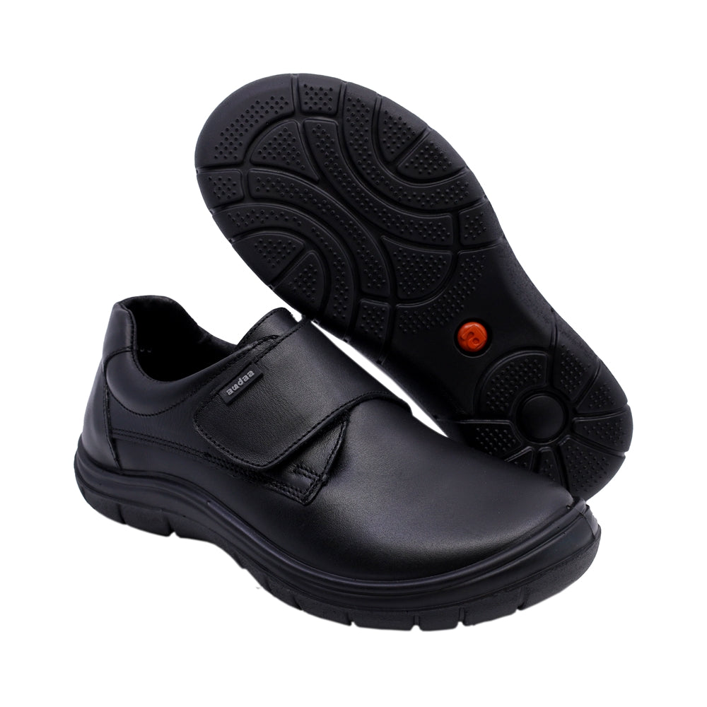 Zapato escolar Audaz para niño de piel en  negro Monkey con tira de contacto Cameron