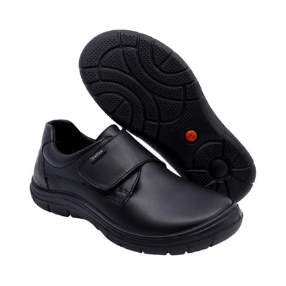 Zapato escolar Audaz para niño de piel en  negro Monkey con tira de contacto Cameron