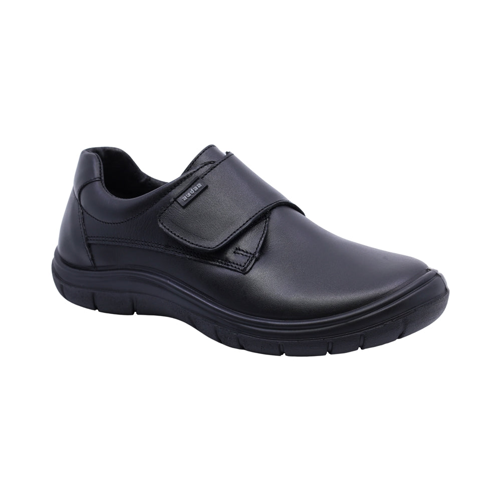Zapato escolar Audaz para niño de piel en  negro Monkey con tira de contacto Cameron