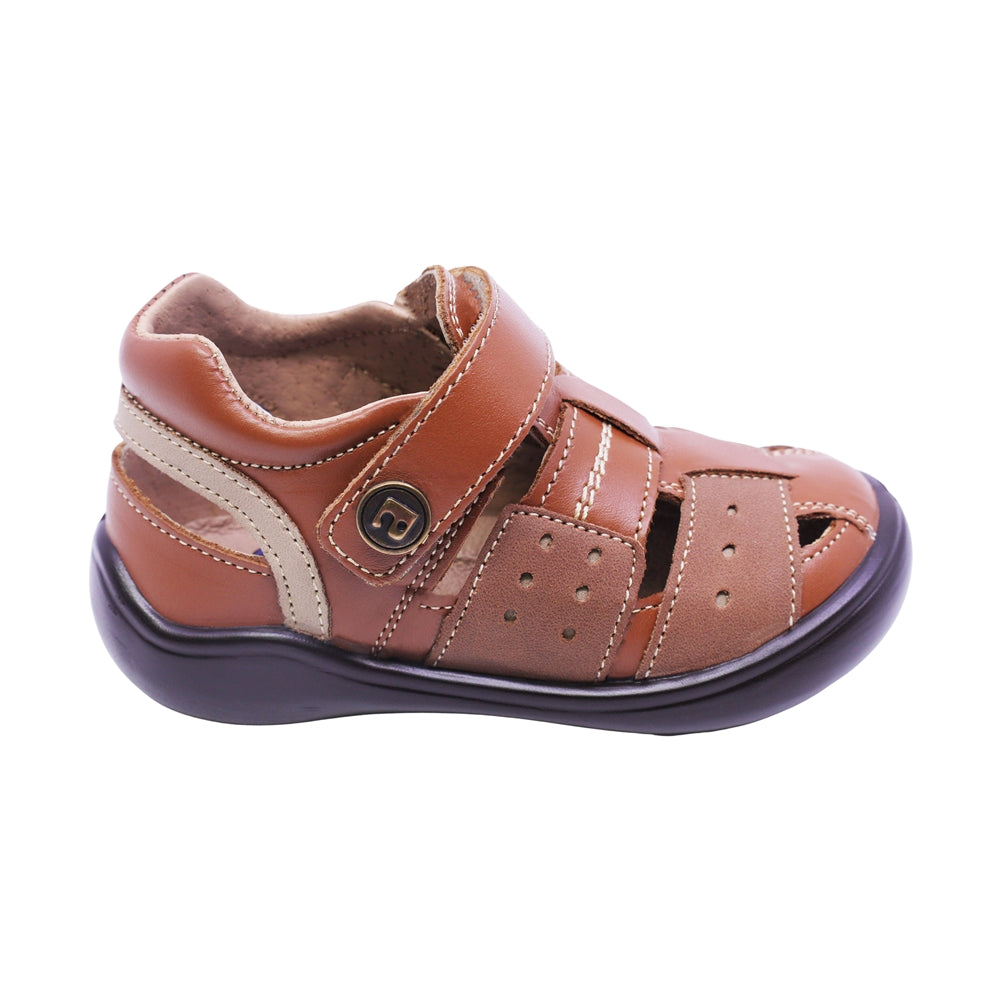 SANDALIA AUDAZ PARA NIÑO COLOR MIEL DE PIEL CASTOR CON TIRA DE CONTACTO
