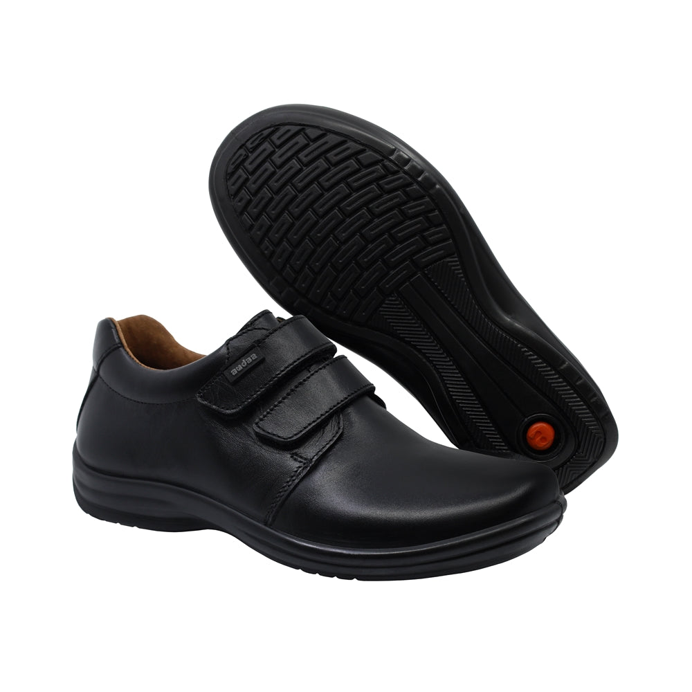 Zapato Escolar Audaz para niño en piel negro Tortino con doble tira de contacto