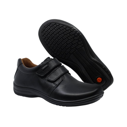 Zapato Escolar Audaz para niño en piel negro Tortino con doble tira de contacto