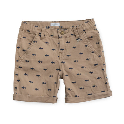 Short Audaz para niño de algodón beige con estampado de tiburones