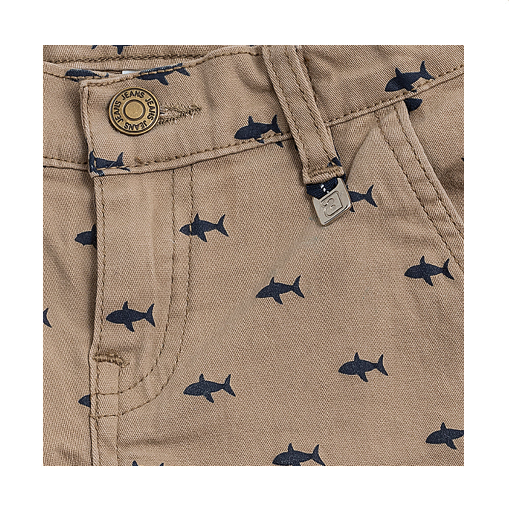 Short Audaz para niño de algodón beige con estampado de tiburones