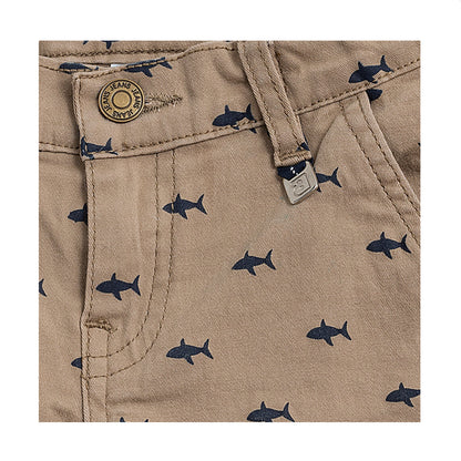 Short Audaz para niño de algodón beige con estampado de tiburones