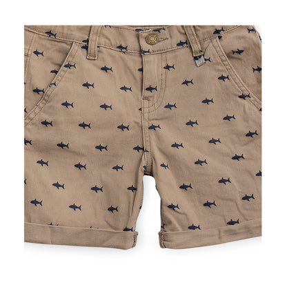 Short Audaz para niño de algodón beige con estampado de tiburones