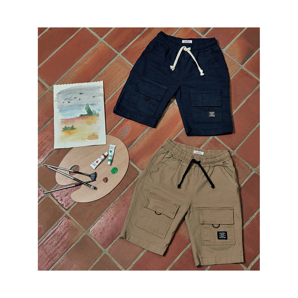 Short Audaz para niño en algodón miel con bolsillos cargo y jareta