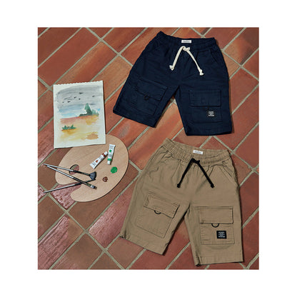 Short Audaz para niño en algodón miel con bolsillos cargo y jareta