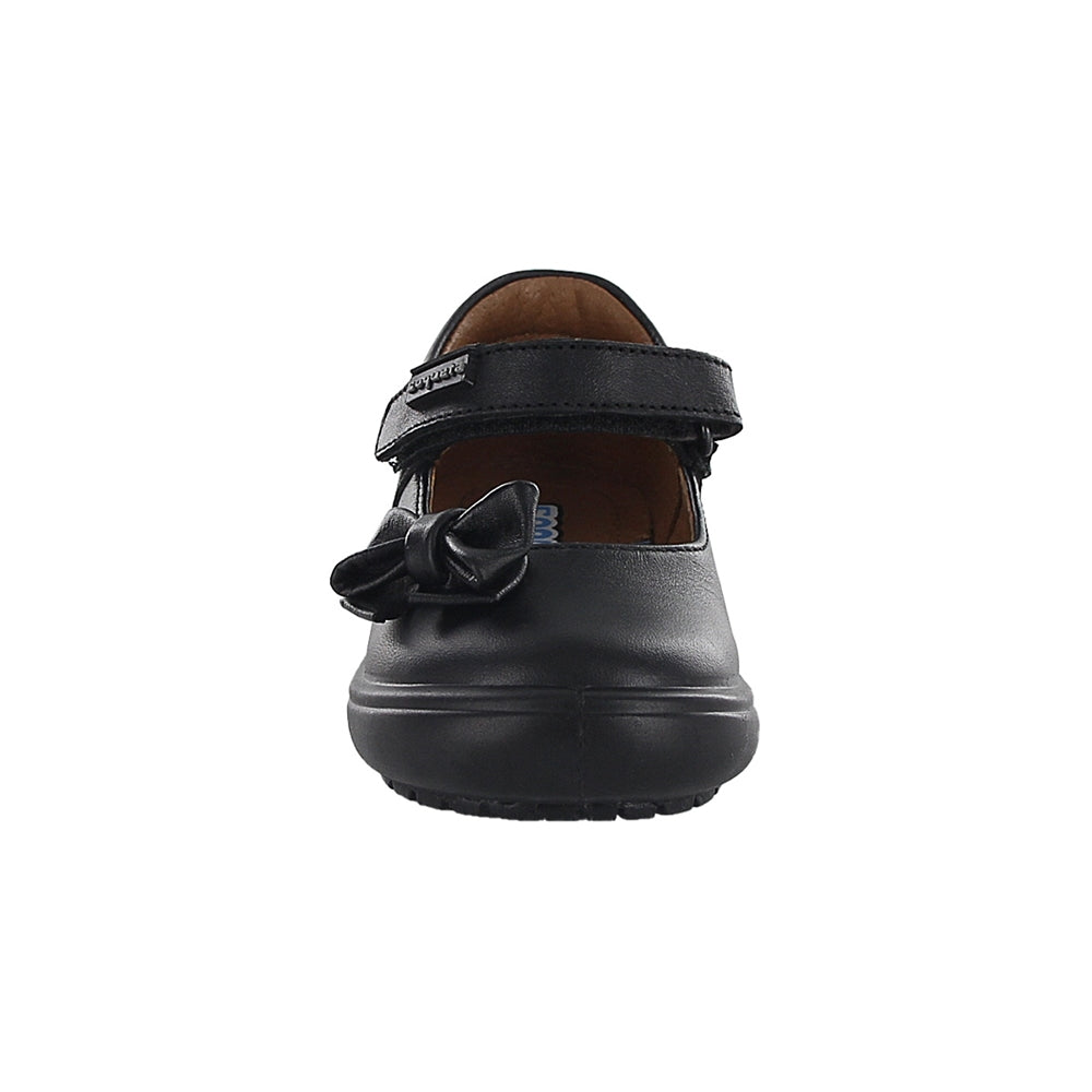 Zapato Escolar Coqueta para niña en piel negro Castor con moño decorativo