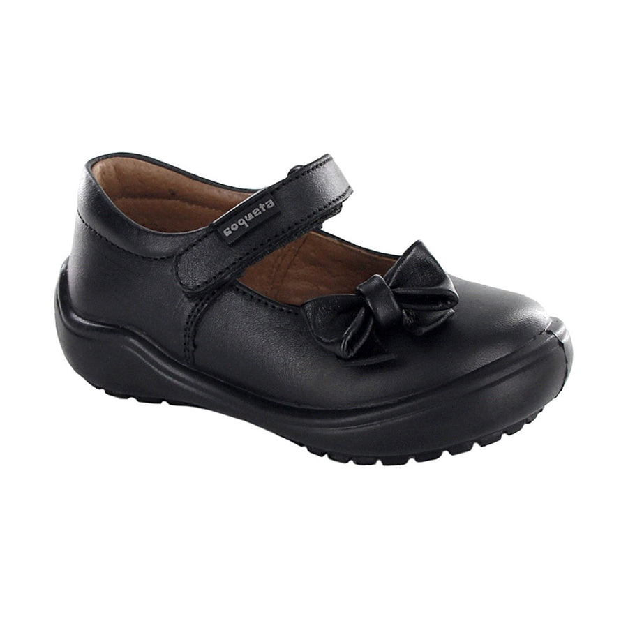 Zapato Escolar Coqueta para niña en piel negro Castor con moño decorativo