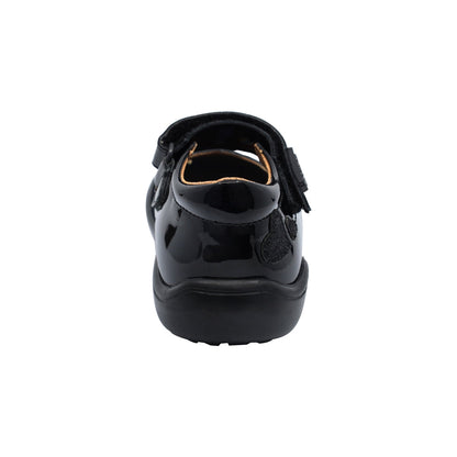 Zapato Escolar Coqueta para niña en charol negro Castor con tira de contacto