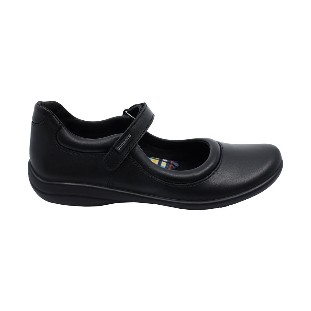 Zapato Escolar Coqueta para niña en piel negro Cindy con tira de contacto