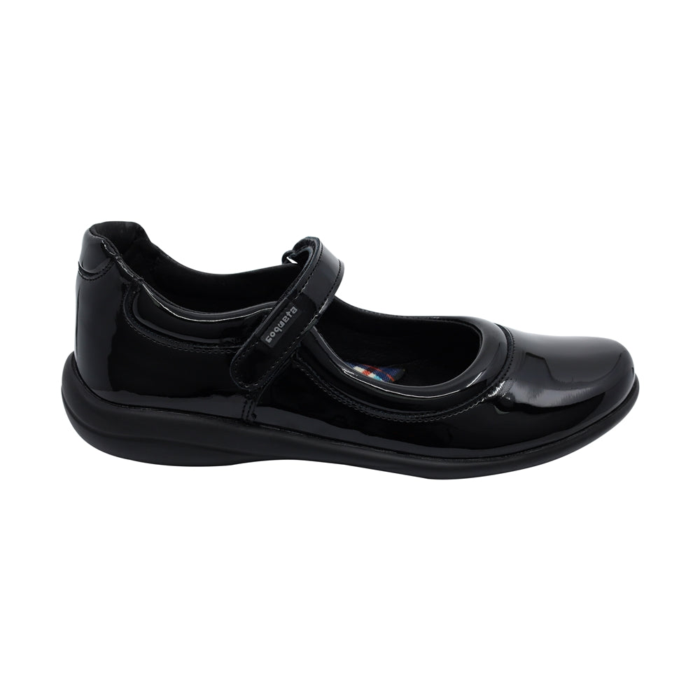 Zapato Coqueta para niña en charol negro Cindy con tira de contacto
