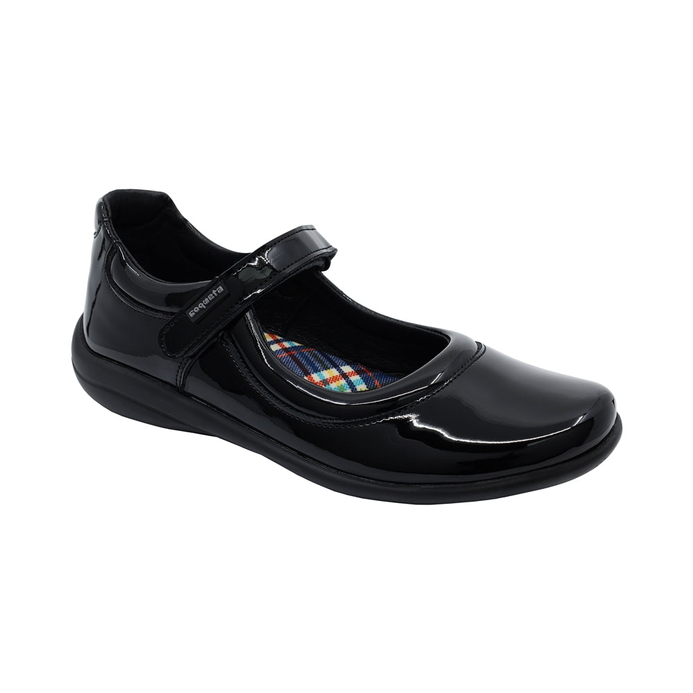 Zapato Coqueta para niña en charol negro Cindy con tira de contacto