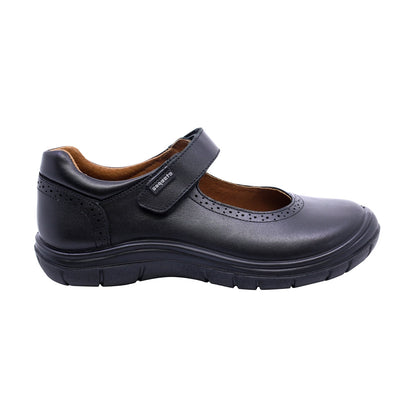 Zapato escolar Coqueta para niña de piel negro Monkey con perforado decorativo