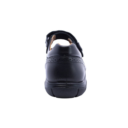 Zapato escolar Coqueta para niña de piel negro Monkey con perforado decorativo