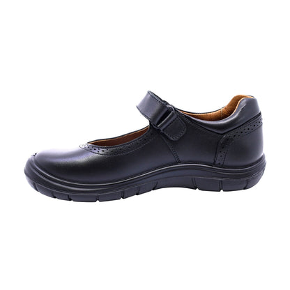 Zapato escolar Coqueta para niña de piel negro Monkey con perforado decorativo
