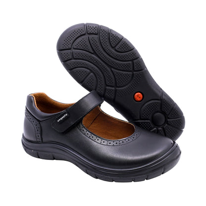Zapato escolar Coqueta para niña de piel negro Monkey con perforado decorativo
