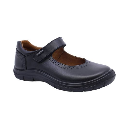 Zapato escolar Coqueta para niña de piel negro Monkey con perforado decorativo