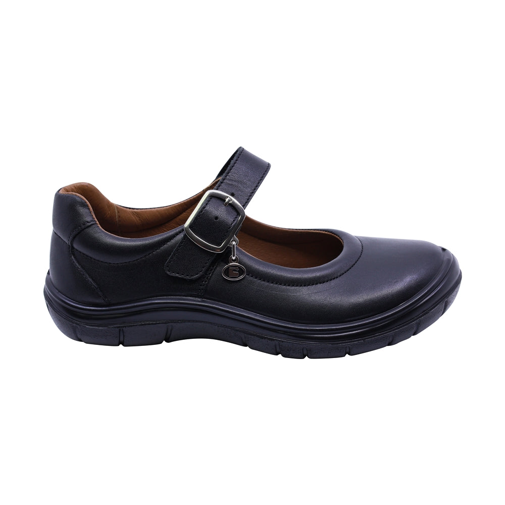 Zapato escolar Coqueta de piel color negro Monkey con hebilla