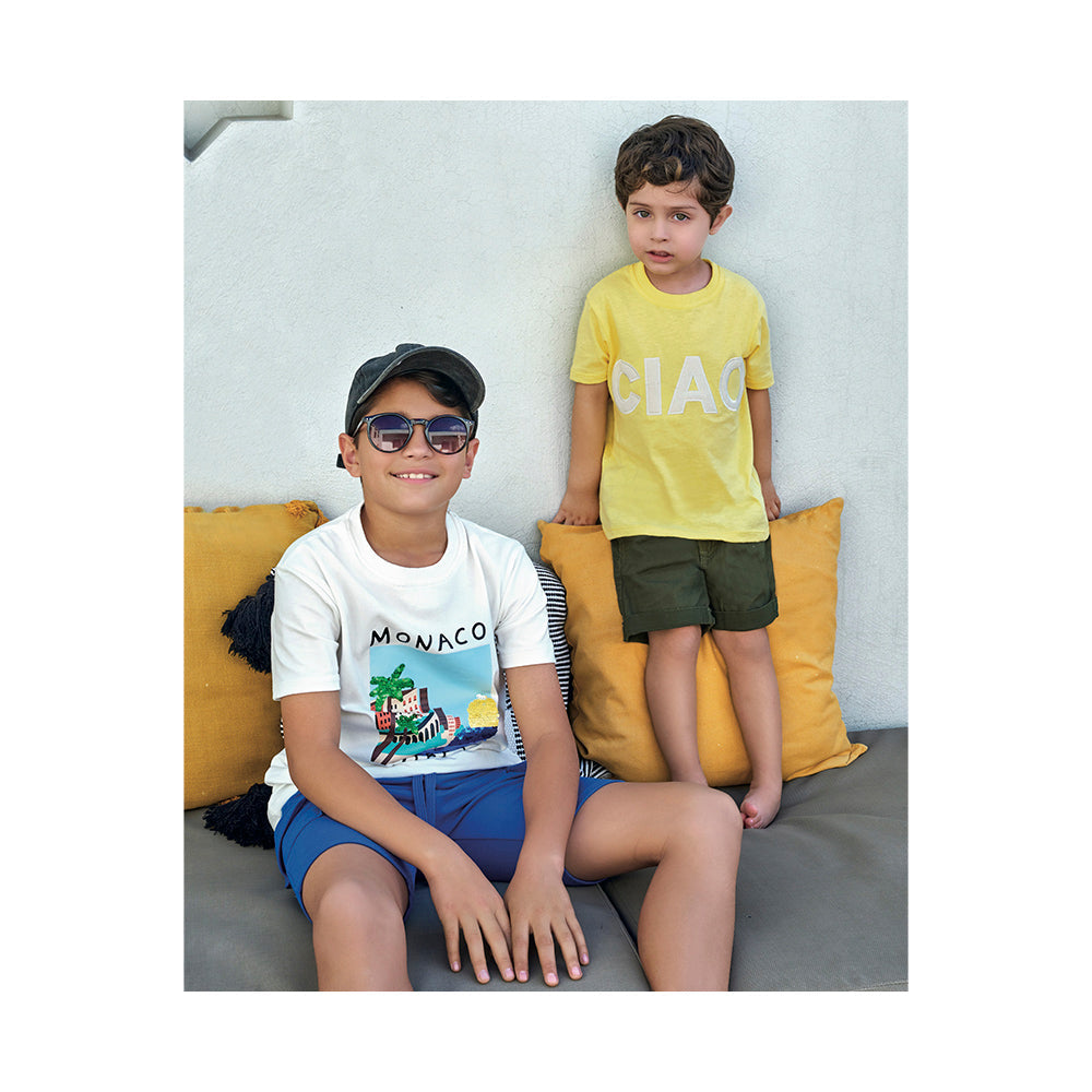 Conjunto Audaz para niño de algodón en  azul con lentejuela reversible