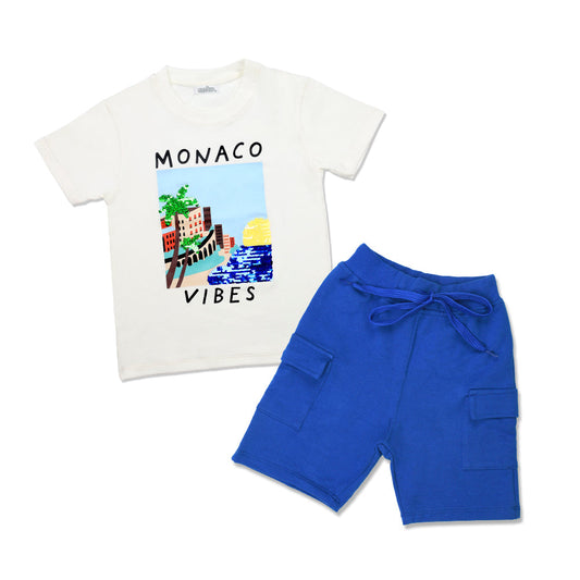 Conjunto Audaz para niño de algodón en  azul con lentejuela reversible
