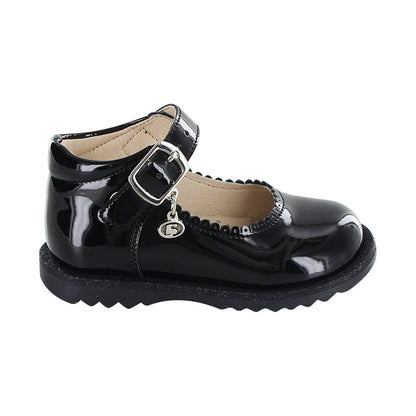 Zapato Coqueta para niña en charol negro Rondy con hebilla metálica