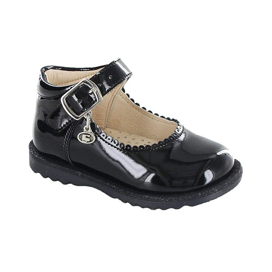 Zapato Coqueta para niña en charol negro Rondy con hebilla metálica