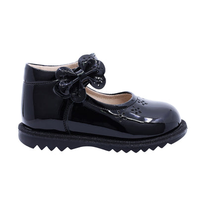 Zapato Coqueta para niña en charol negro Rondy con moño decorativo
