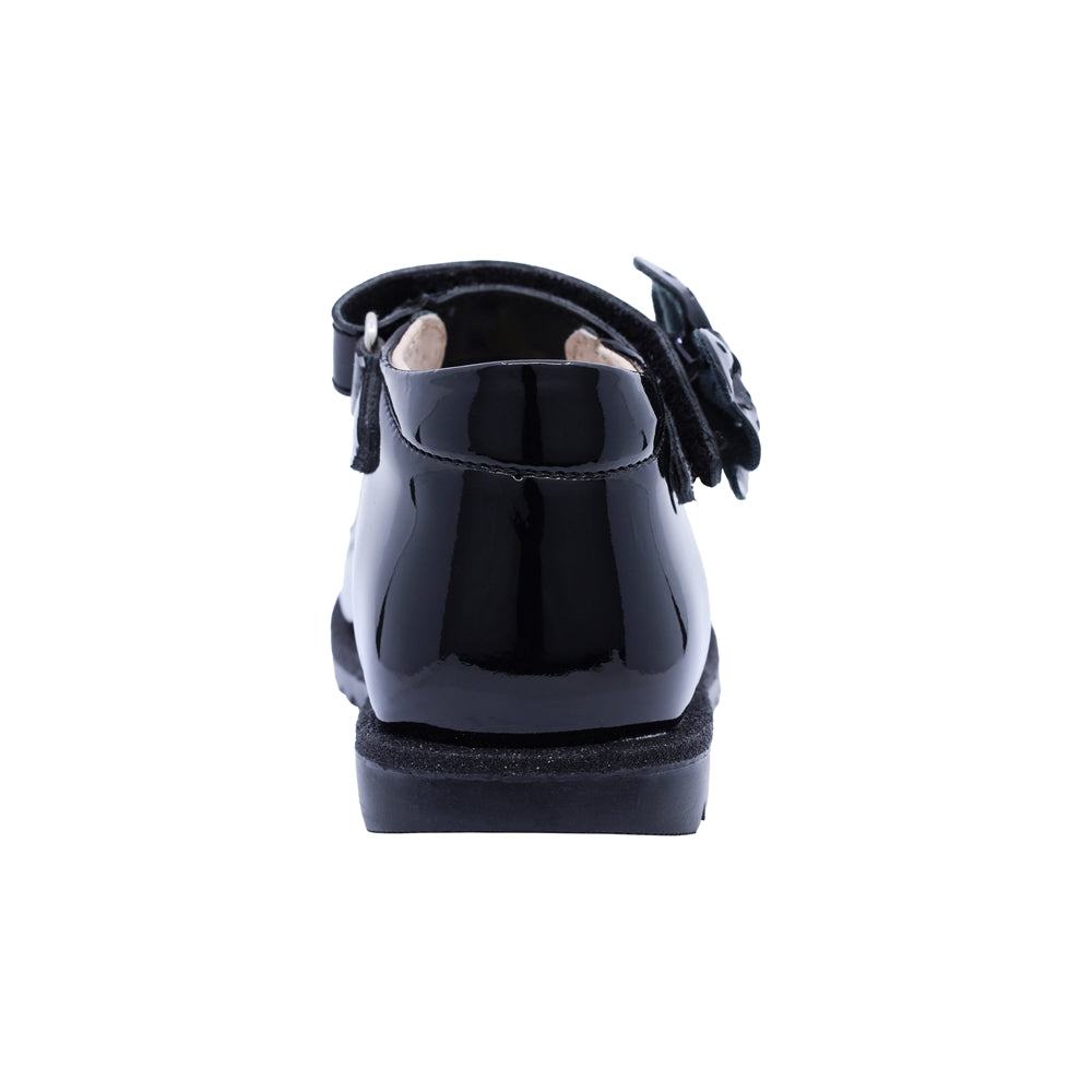 Zapato Coqueta para niña en charol negro Rondy con moño decorativo