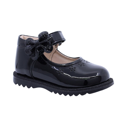 Zapato Coqueta para niña en charol negro Rondy con moño decorativo