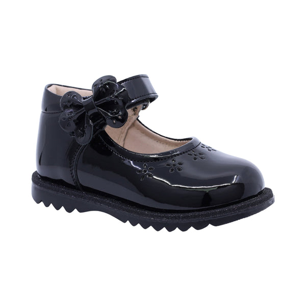 Zapato Coqueta para niña en charol negro Rondy con moño decorativo