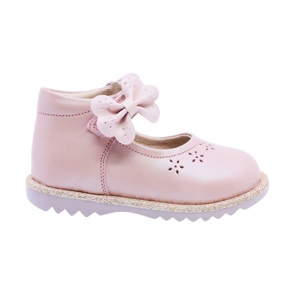 Zapato Coqueta para niña en piel rosa Rondy con moño decorativo