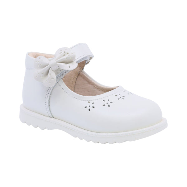 Zapato Coqueta para niña en piel perla Rondy con moño decorativo