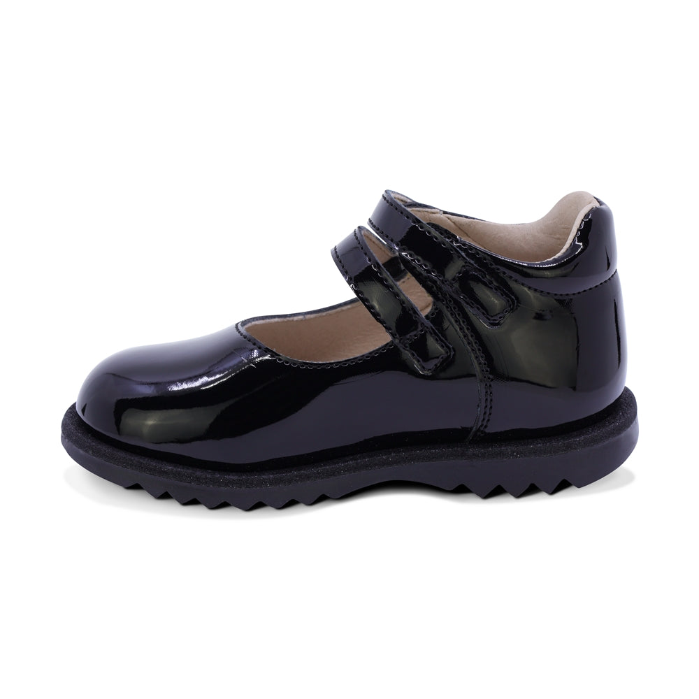 ZAPATO COQUETA PARA NIÑA EN CHAROL COLOR NEGRO RONDY CON DOBLE HEBILLA