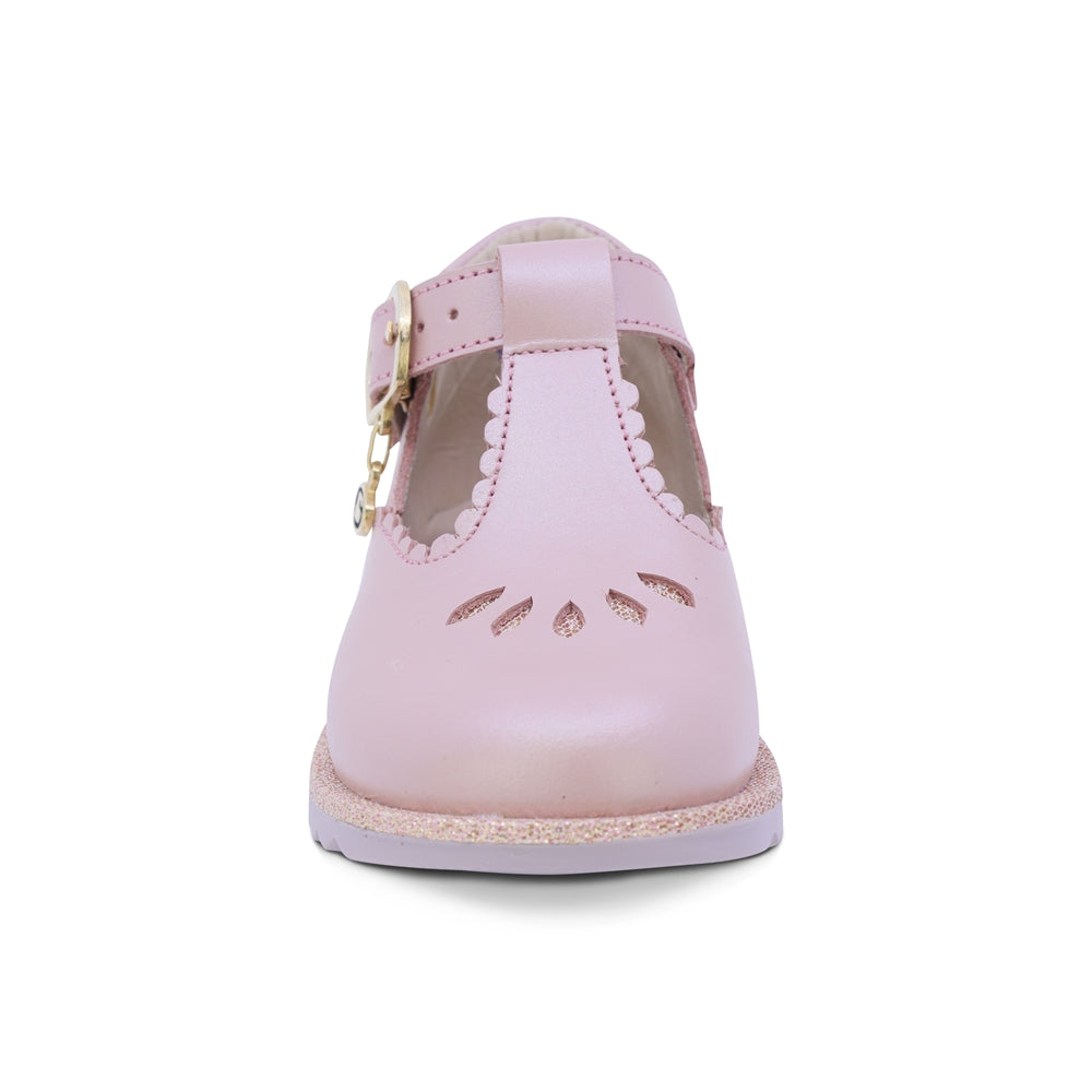 ZAPATO COQUETA PARA NIÑA DE PIEL COLOR ROSA RONDY CON HEBILLA