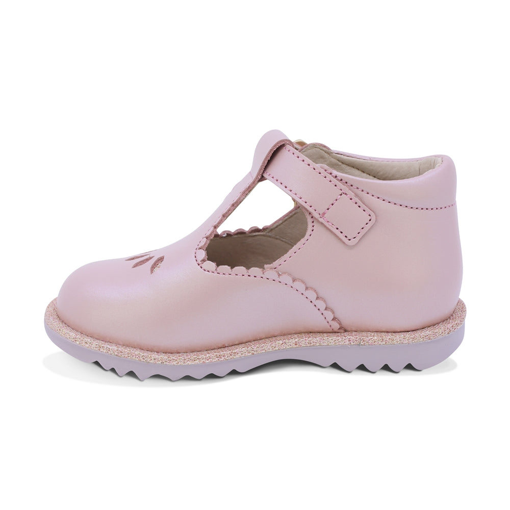 ZAPATO COQUETA PARA NIÑA DE PIEL COLOR ROSA RONDY CON HEBILLA