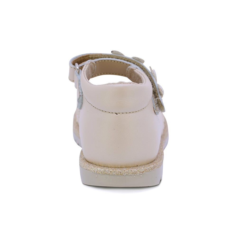 ZAPATO COQUETA PARA NIÑA PIEL COLOR BEIGE RONDY CON TIRA DE CONTACTO