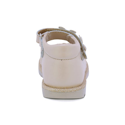 ZAPATO COQUETA PARA NIÑA PIEL COLOR BEIGE RONDY CON TIRA DE CONTACTO