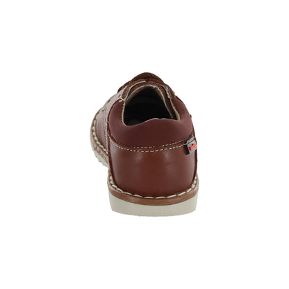 Zapato Audaz para niño en piel café claro Rondy con costuras visibles