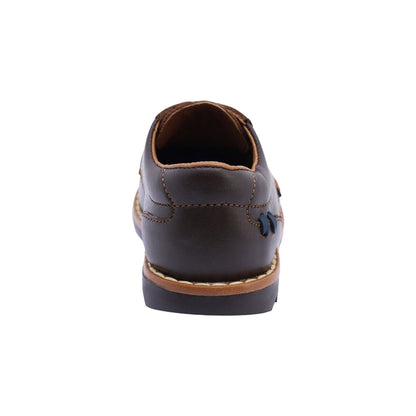 Zapato Audaz para niño en piel café Rondy con agujetas