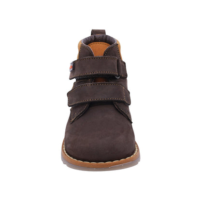 Bota Audaz para niño en piel café Rondy con doble tira de contacto