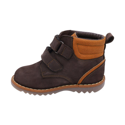 Bota Audaz para niño en piel café Rondy con doble tira de contacto