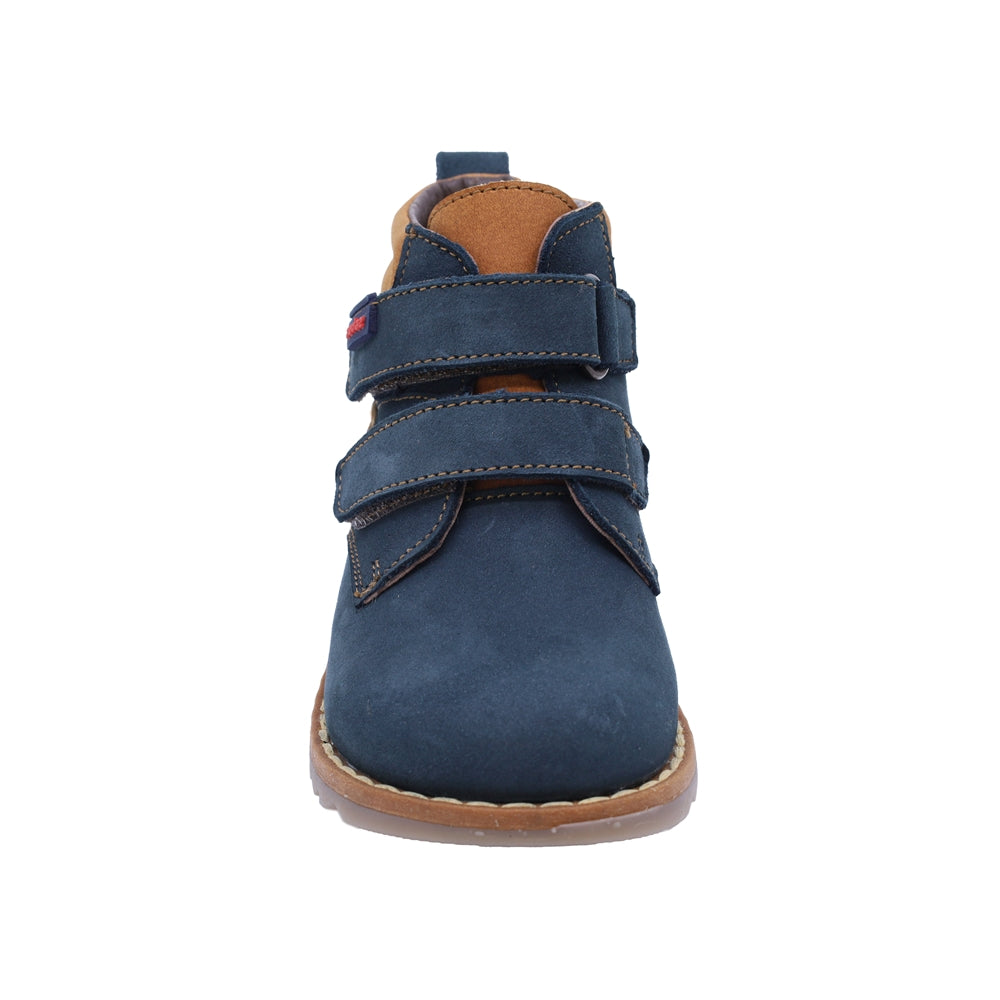 Bota Audaz para niño en piel azul Rondy con doble tira de contacto