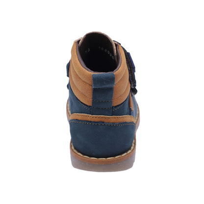 Bota Audaz para niño en piel azul Rondy con doble tira de contacto